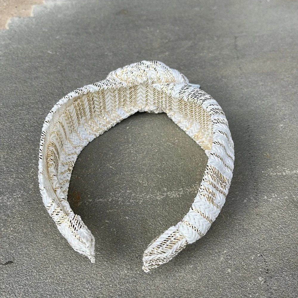 Anthropologie Metallic Rosette Knotted Headband By in White